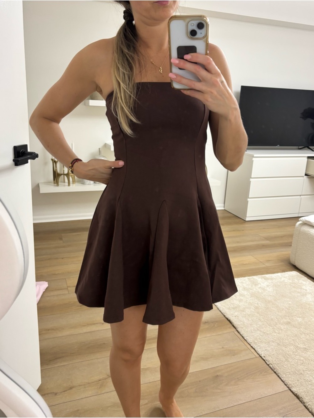 Strapless Brown Fit-and-Flare Dress